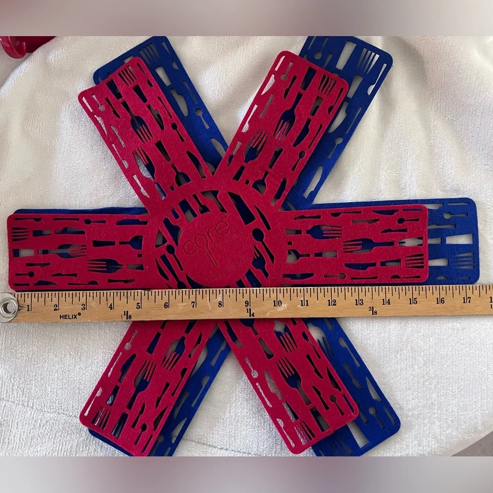 CORE KITCHEN Set of 2 Pot & Pan Felt Protector Pads Red & Blue Utensil Patterned